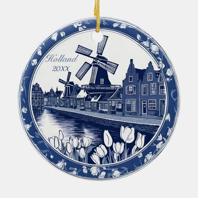 Ornamento De Cerâmica Blue Delft Holland Souvenir Personalizado (Traseira)