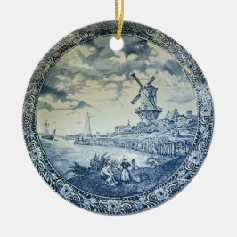 Ornamento De Cerâmica Blue Delft Windmill Placa Holandesa