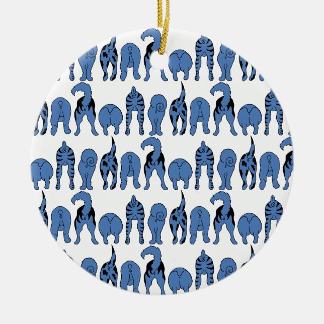 Ornamento De Cerâmica Blue Dog Butts Pattern (Frente)