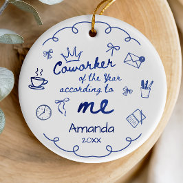Ornamento De Cerâmica Blue doodle hand drawn funny coworker quote