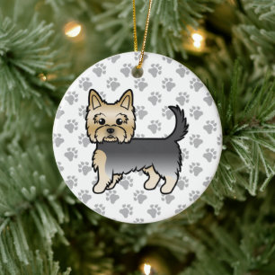 Ornamento De Cerâmica Blue E Dourado Yorkshire Terrier Cartoon Dog & Paw