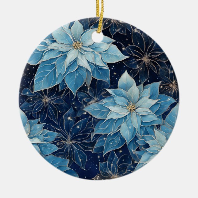 Ornamento De Cerâmica Blue Fantasy Poinsettia (Frente)