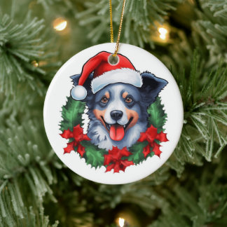 Ornamento De Cerâmica Blue Heeler Christmas Wreath