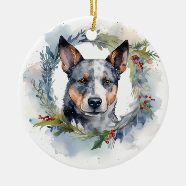 Ornamento De Cerâmica Blue Heeler Fúria Natal Festiva (Frente)