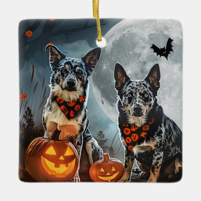 Ornamento De Cerâmica Blue Heeler Halloween Spooky (Frente)