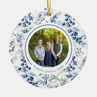 Ornamento De Cerâmica Blue Holly Toile Circle Ornament