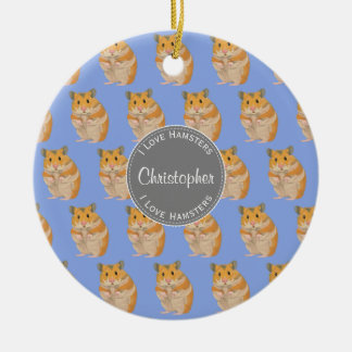 Ornamento De Cerâmica Blue I ama Hamsters Hamster Patterno