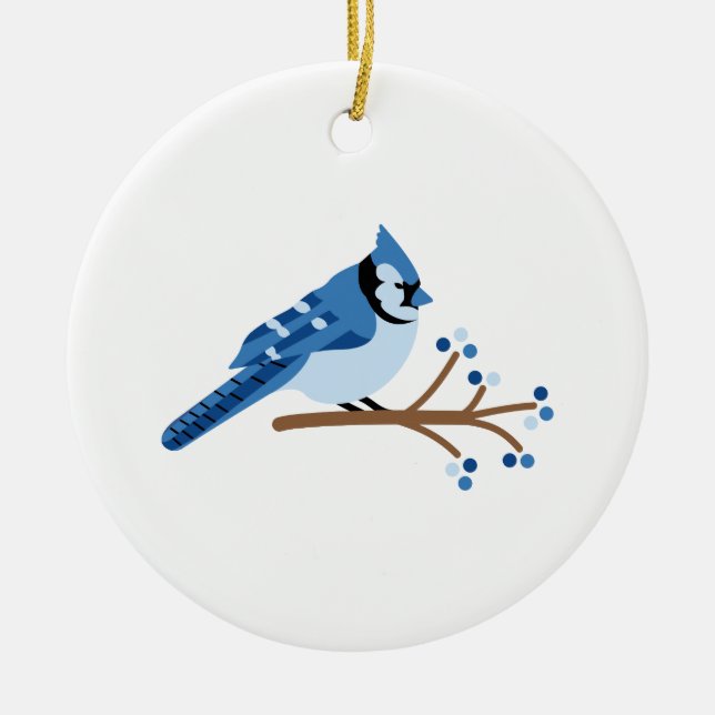 Ornamento De Cerâmica Blue Jay de inverno (Frente)