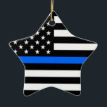 ORNAMENTO DE CERÂMICA "BLUE LINE FINO NA BANDEIRA AMERICANA "<br><div class="desc">" BLUE LINE FINO NA BANDEIRA AMERICANA" ORNAMENT</div>