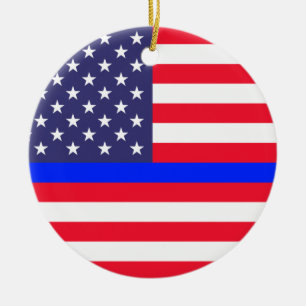 ORNAMENTO DE CERÂMICA "BLUE LINE FINO NA BANDEIRA AMERICANA "