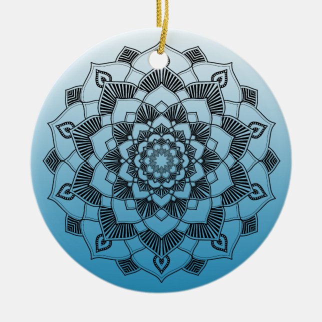 Ornamento De Cerâmica Blue Mandala Abstrato Belo Natal (Frente)