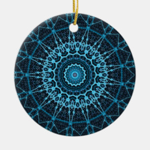 Ornamento De Cerâmica Blue Mandala Net Retro Hippie Trippy Boho Chic