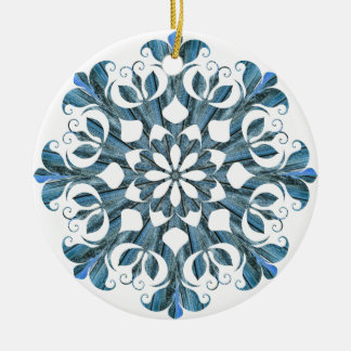 Ornamento De Cerâmica Blue Mandala Snowflake 