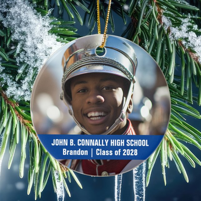 Ornamento De Cerâmica Blue Marching Band Photo Personalized Christmas (Criador carregado)