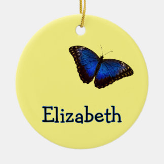 Ornamento De Cerâmica Blue Morpho Butterfly Personalized with Name