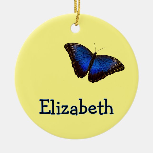 Ornamento De Cerâmica Blue Morpho Butterfly Personalized with Name (Frente)