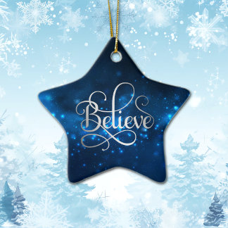 Ornamento De Cerâmica Blue Night Sky Acredite no Natal