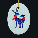 Ornamento De Cerâmica Blue Nordic Christmas Reindepaer<br><div class="desc">Enfeites de natal com um fundo verde-claro e branco de aspecto nevado. Ilustrado com um par de veados escandinavos vestindo lenços vermelhos. Com marcas decorativas em seus corpos.</div>