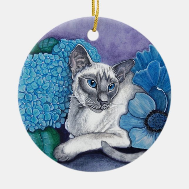 Ornamento De Cerâmica Blue Point Siamese Cat (Frente)