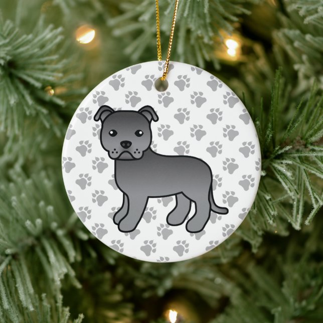 Ornamento De Cerâmica Blue Staffordshire Bull Terrier Cute Cartoon (Árvore)