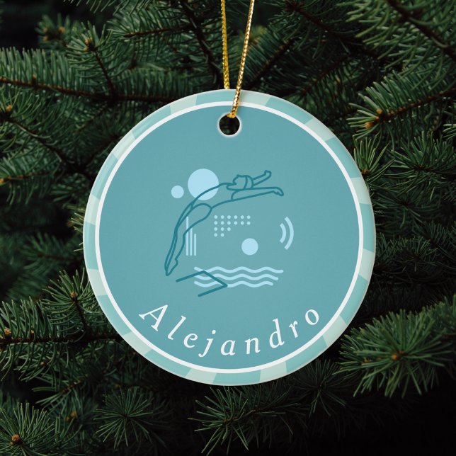 Ornamento De Cerâmica Blue Swimmer Girls Swimming Pool Personalized      (Criador carregado)