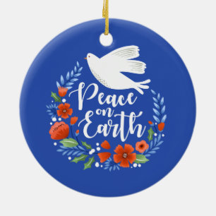 Ornamento De Cerâmica Blue White Dove Peace on Earth Christmas