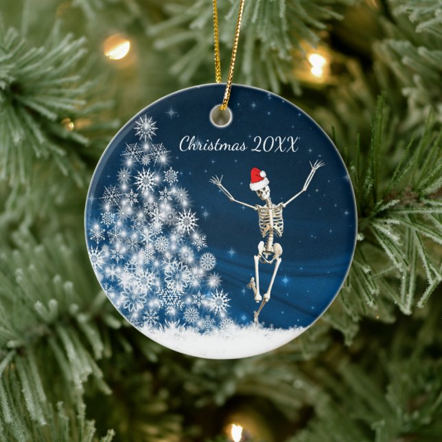 Ornamento De Cerâmica Blue & White Santa Skeleton "Christmas 20xx" (Árvore)