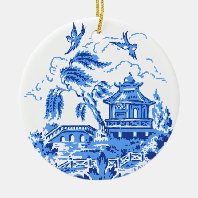 Ornamento De Cerâmica Blue Willow China Blue & White Ornament (Frente)