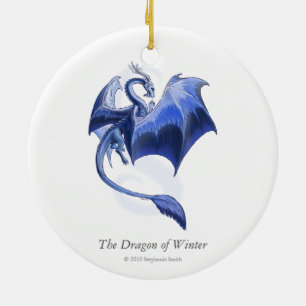 Ornamento De Cerâmica Blue Winter Dragon Fantasy Art