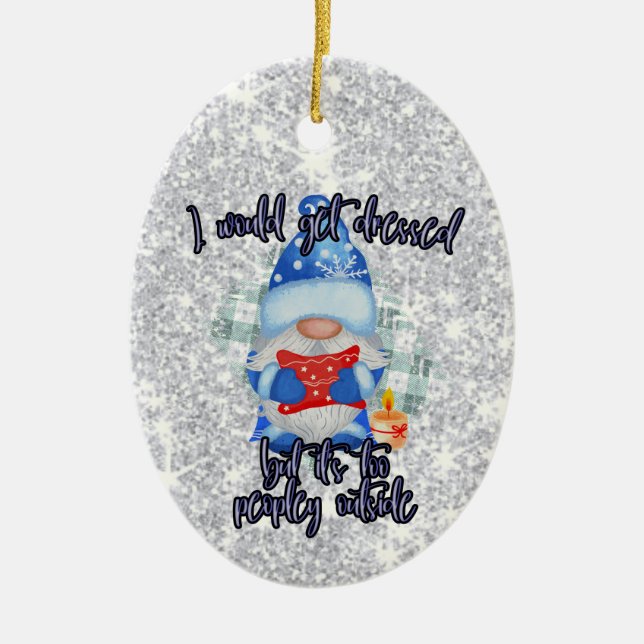Ornamento De Cerâmica Blue Winter Funny Gnomo To People Out (Frente)