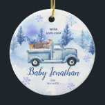Ornamento De Cerâmica Blue Winter Truck Animal Estamos esperando pais<br><div class="desc">Blue Winter Truck Animal Estamos esperando pais</div>