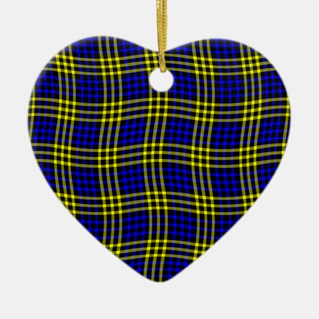 Ornamento De Cerâmica Blue Yellow Plaid Checker Seamless Pattern (Frente)