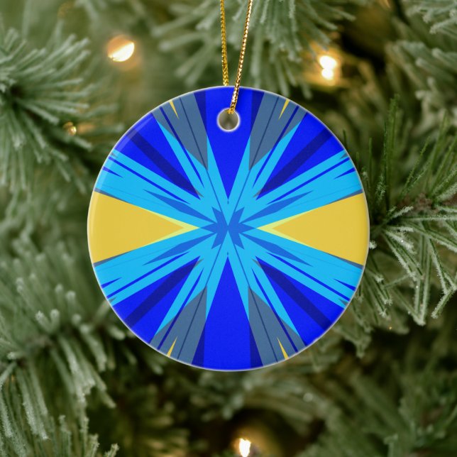Ornamento De Cerâmica Blue Yellow Winter Christmas Xmas Star Starburst (Árvore)