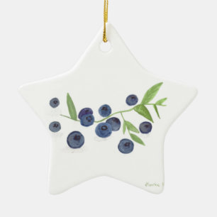 Ornamento De Cerâmica Blueberries fruit kitchen Food watercolor rustic