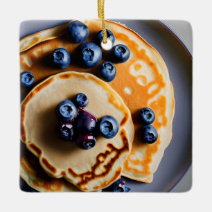 Ornamento De Cerâmica Blueberry Pancakes com Syrup Pun Natal