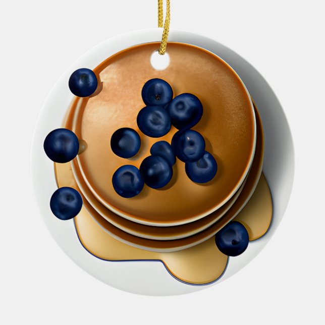 Ornamento De Cerâmica Blueberry Pancakes Engraçado com Syrup Pun Natal (Frente)