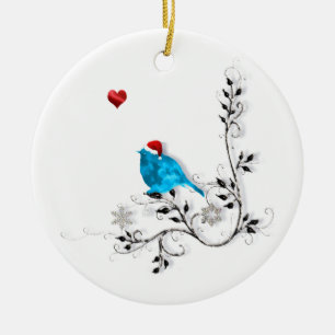 Ornamento De Cerâmica Bluebird e Heart!
