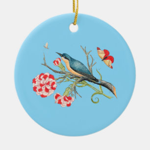 Ornamento De Cerâmica Bluebird em cravos, ilustração de safra,