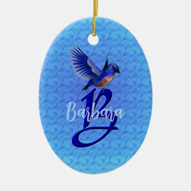 Ornamento De Cerâmica Bluebird Monogram Initial B Personalized (Frente)