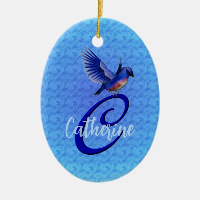 Ornamento De Cerâmica Bluebird Monogram Initial C Personalized (Frente)