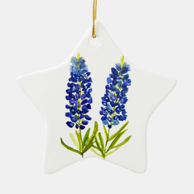 Ornamento De Cerâmica Bluebonnets Blue Flowers Texas Texan Lupine (Frente)