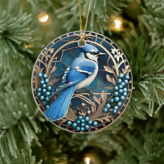 Ornamento De Cerâmica Bluejay com Blueberry Ornament Personalizado (Árvore)