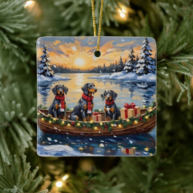 Ornamento De Cerâmica Bluetick Coonhound Christmas Boat Holiday (Árvore)