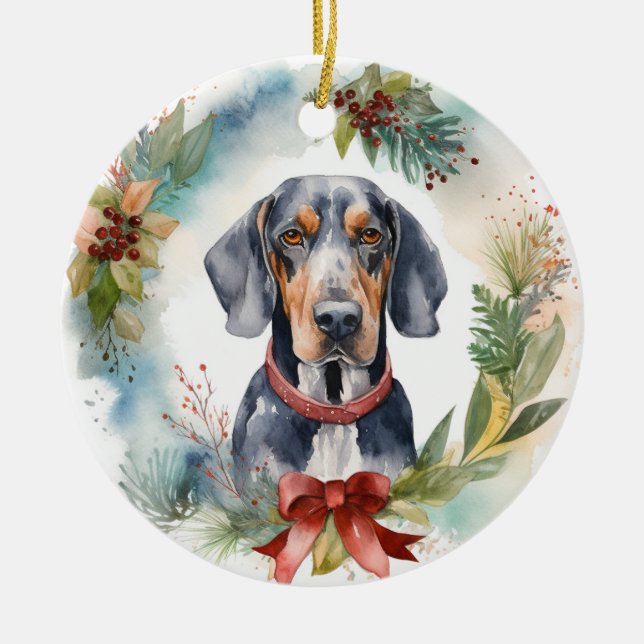 Ornamento De Cerâmica Bluetick Coonhound Fúria Festiva Pup (Frente)
