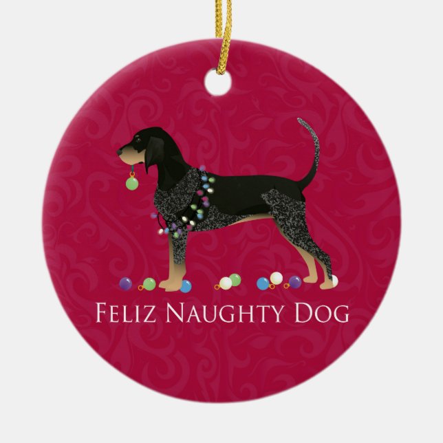 Ornamento De Cerâmica Bluetick Coonhound Natal (Frente)