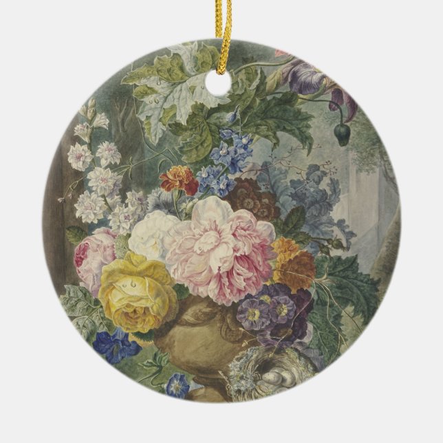 Ornamento De Cerâmica Blumenstrauß em einer Vase mit Vogelnest (Frente)