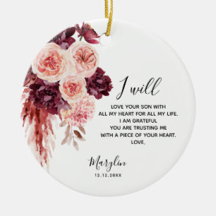 Ornamento De Cerâmica Blush Burgundy Mãe Personalizada do Horário