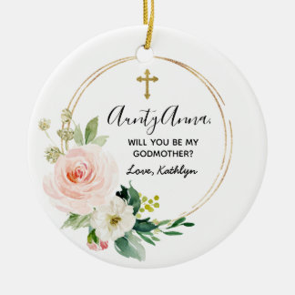 Ornamento De Cerâmica Blush floral Personalizado será minha madrinha