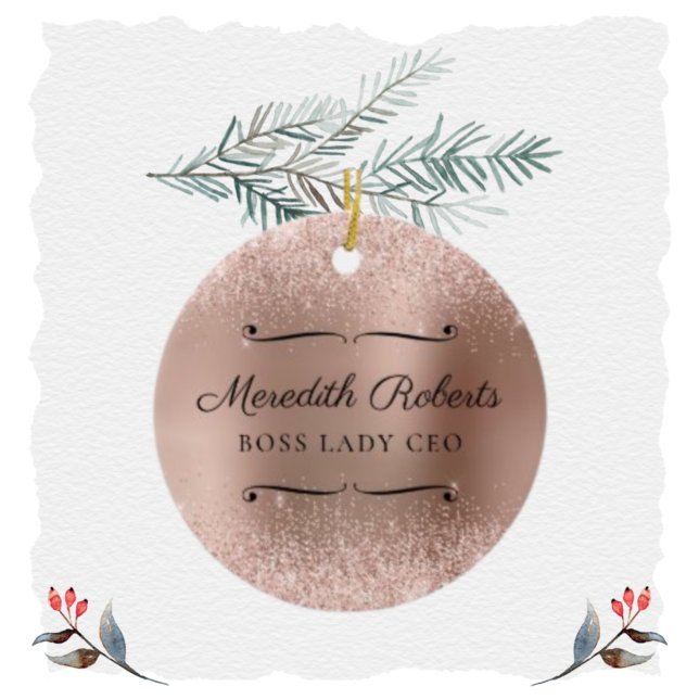 Ornamento De Cerâmica Blush Glitter Rosa Dourado Boss Lady CEO Personali (Criador carregado)