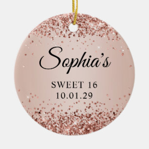 Ornamento De Cerâmica Blush Ombre Rosa Dourado Brilhante Sweet 16 Foto